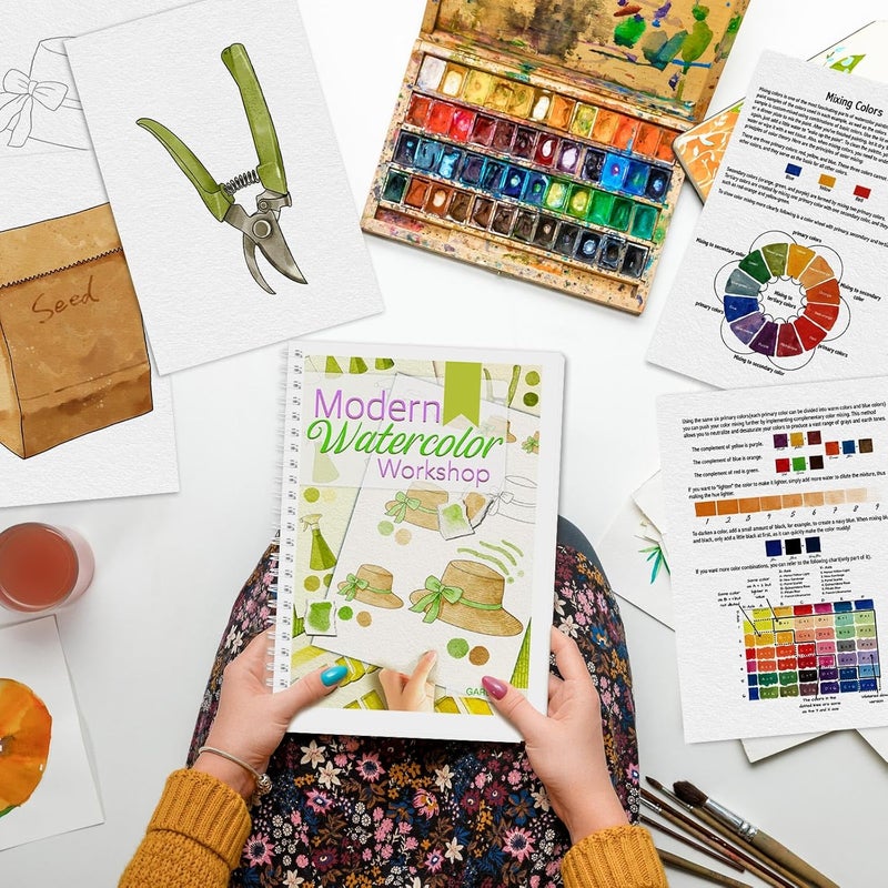 ADEVIAN Watercolor Workbook, Watercolor Workbook Paint Book Beginner Friendly, 12 Different Patterns Stress-Relieving Art Crafts for Creative Exploration Gift for Women Adults Teens (Garden, 1) - Image 2
